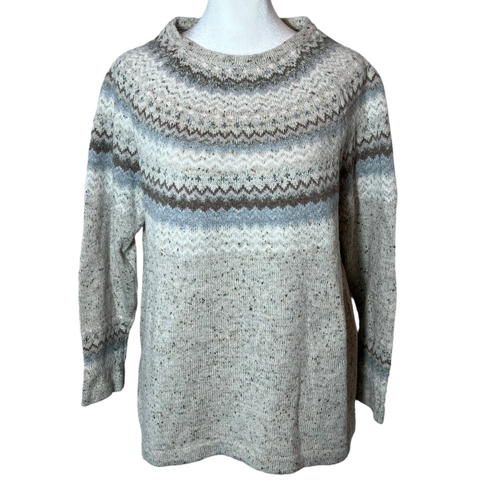 J.Jill Fair Isle Sweater • Brown & Cream Cotton Blend • M Petite